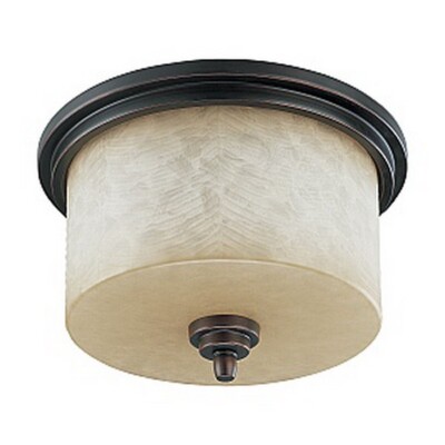 Patina Bronze and Saddle Stone Glass LED Flush Ceiling Light