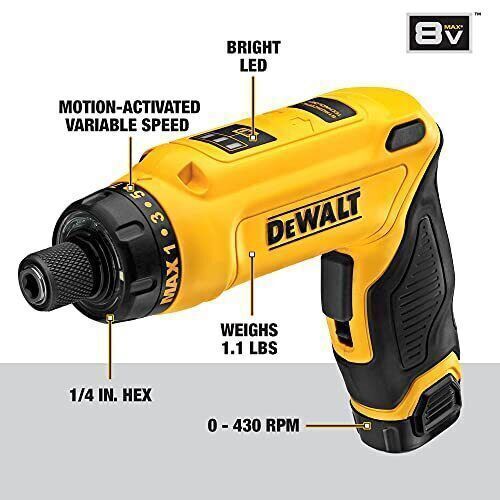 DEWALT 8V MAX Cordless Screwdriver Kit, Gyroscopic, 2 Batteries, Electric