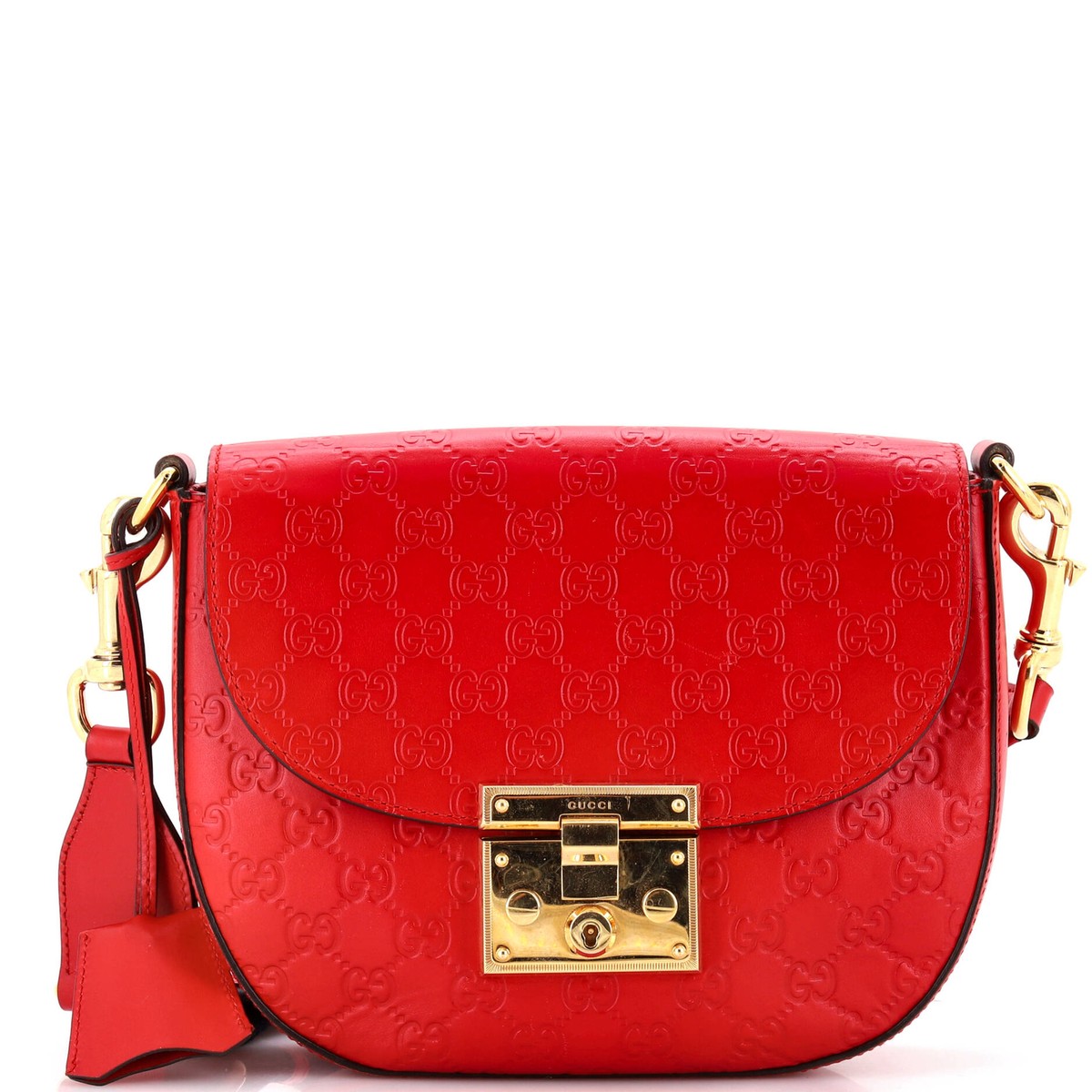 Gucci Padlock Saddle Shoulder Bag Guccissima Leather Medium  Gucci Padlock Red Crossbody Bag with Gold Accents main image 0