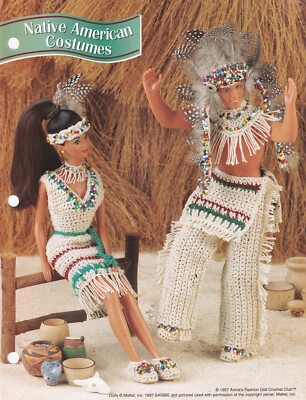 Fashion Doll Crochet Pattern NATIVE AMERICAN COSTUMES His Hers Outfits Moccasins