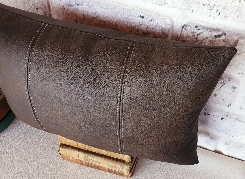 Dark brown three-piece model faux leather  lumbar pillow cover -1qty - Image 3 of 4