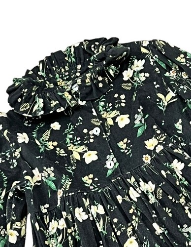 CHRISTINA ROHDE GIRLS BLACK FLORAL FLOWER LONG SLEEVE RUFFLE COLLARED DRESS 5 - Picture 3 of 5