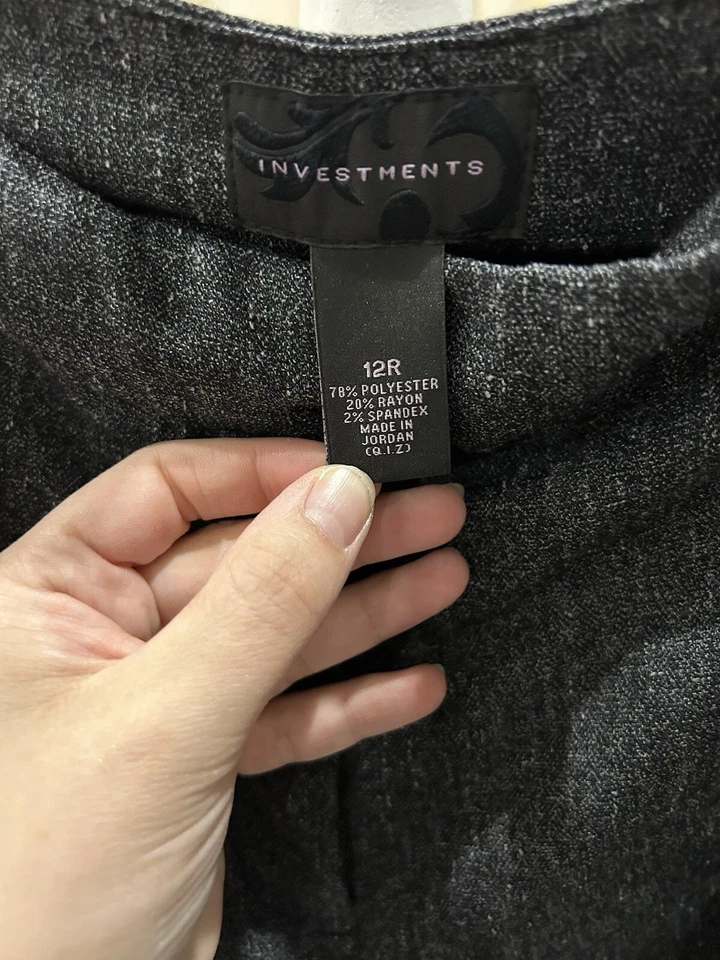 Pantalones de vestir Investments para mujer 12 gris tweed pierna recta gancho y botón carrera Foto 2 de 3