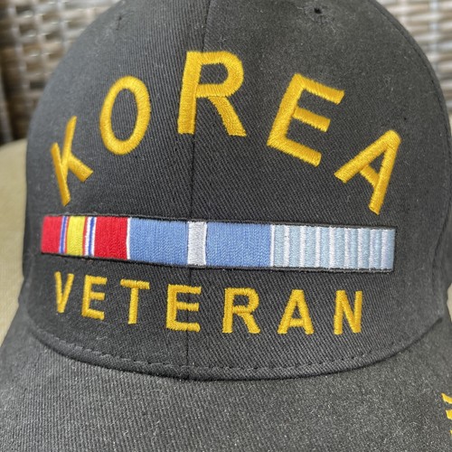 KOREA VETERAN Black 100% Cotton Adjustable Back Strap Hat Cap Military Vet Cap - Picture 2 of 9