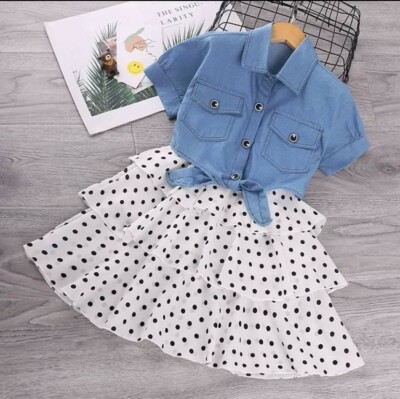 Polka Dot Dress w/ Cropped Denim Jacket