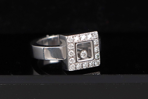 $4,500 Chopard 18K White Gold Floating Happy Diamond Square Shape Ring Band 5.5 - Picture 4 of 11