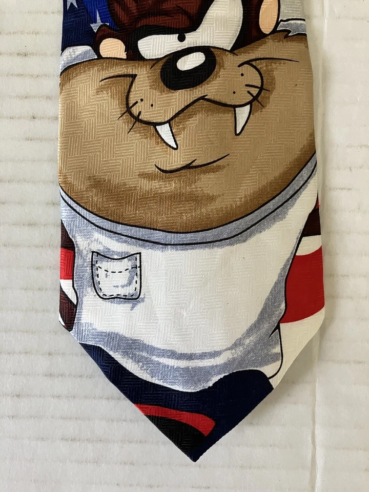 Corbata Looney Tunes Para Hombre Poliéster Taz Bandera Americana Ancha 57" Foto 2 de 4