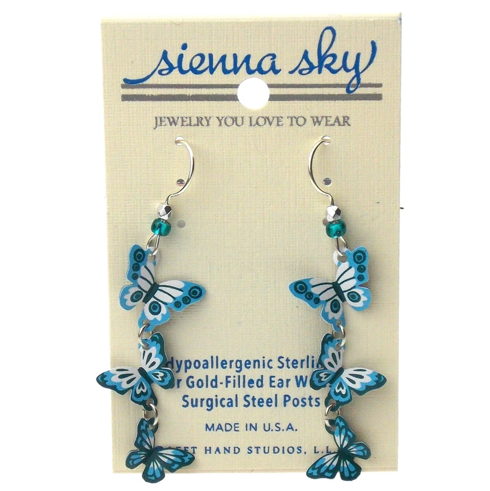 Pendientes de mariposa Sienna Sky turquesa 3D hipoalergénicos de plata de ley colgantes Foto 2 de 3