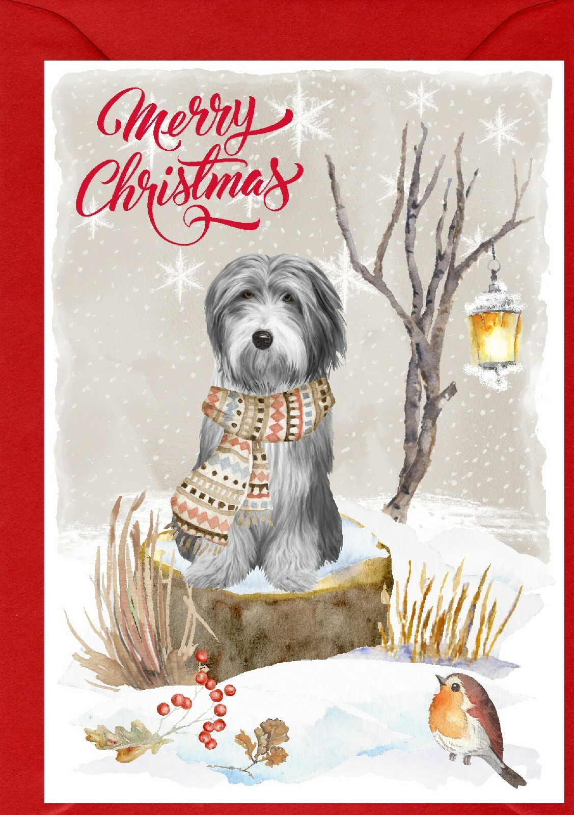 Bearded Collie Dog A6 (4"x 6") Christmas Card (Blank inside) Design by ...