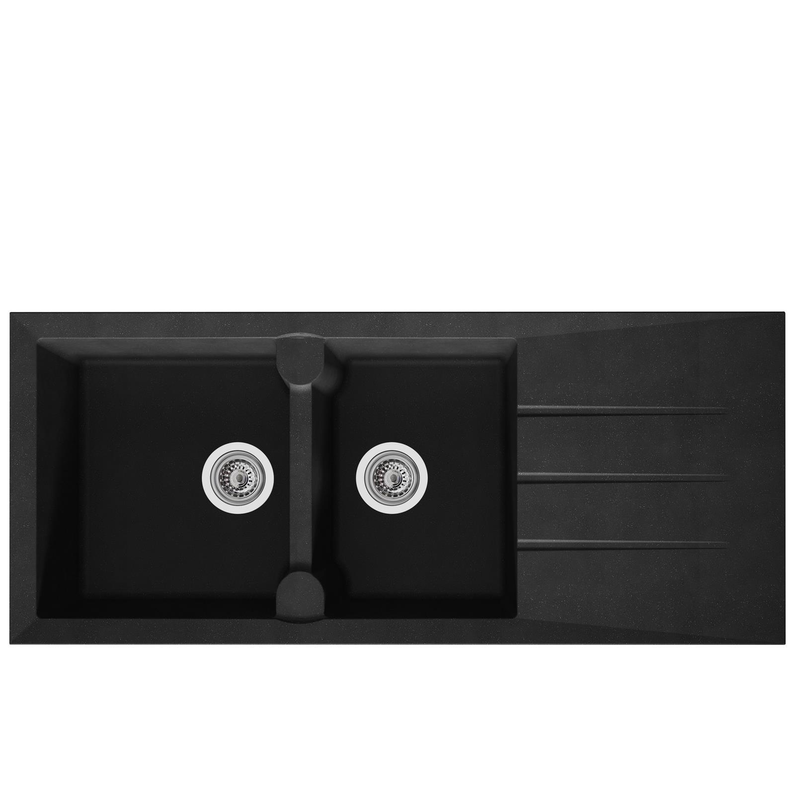 Liquida LP20BL 2 Bowl Composite Reversible Inset Black Kitchen Sink 1160x500mm