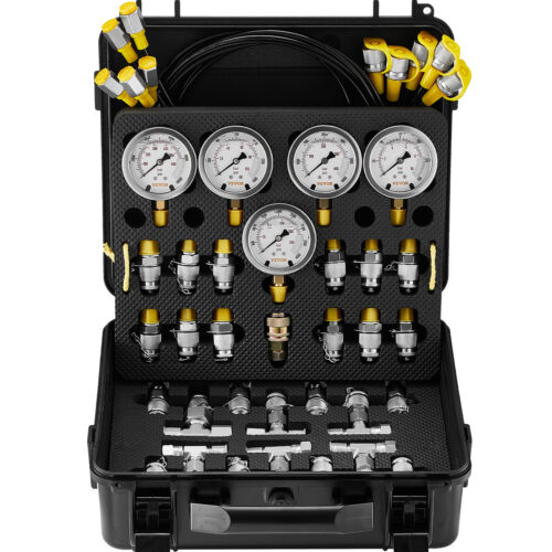 VEVOR Hydraulic Pressure Test Kit 5Gauge 13 Couplings 14 Tee Connectors 5 Hoses