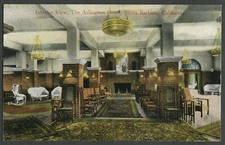 Santa Barbara CA: c.1910 Postcard INTERIOR VIEW, THE ARLINGTON HOTEL Lobby