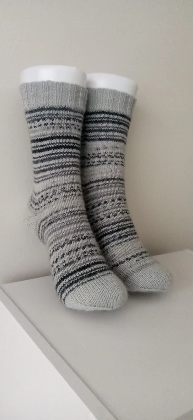 Handmade Knit Wool Socks, Size 4.5 UK/37 European, grey & black stripes