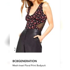 NWT- BCBGeneration Mesh Insert, Floral Print, Red Black Bodysuit size XS