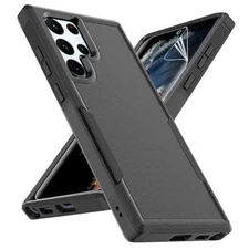 for Samsung Galaxy S22 Ultra Case: Dual Layer Black (PC) + Black (TPU)