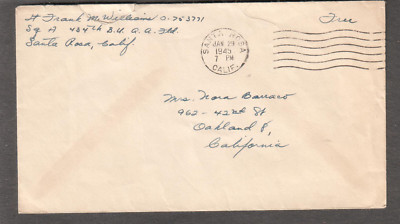WWII cover Lt Frank Williams Sq A 434th Bn Army Air Field Santa Rosa to ...