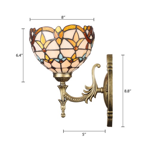 Baroque Vintage Stained Glass Shade Wall Lamp Tiffany Sconce Wall Light Fixture - Picture 5 of 9