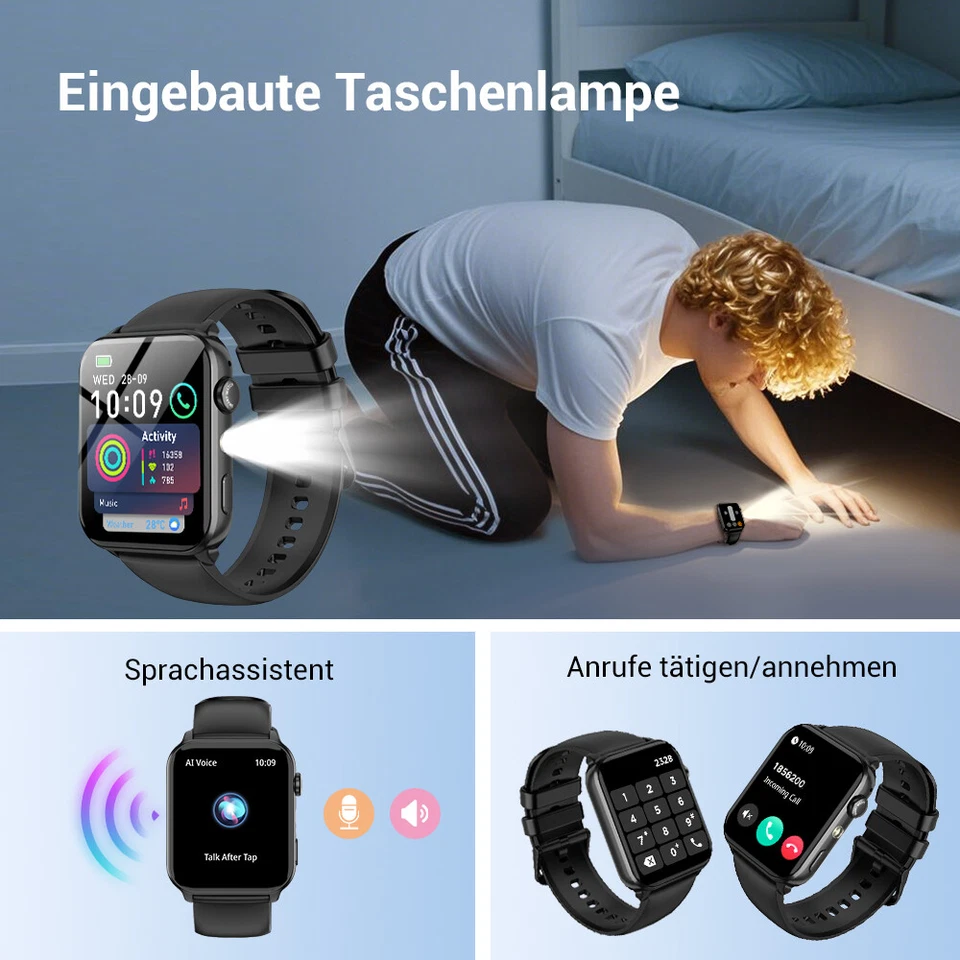 Smartwatch Damen Herren Fitnessuhr Armbanduhr mit Pulsmesser Schrittzähler Uhr - Bild 2 von 4