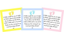 BABY SHOWER CANDLE LABELS / TAGS FAVOUR -  THANK YOU GIFTS BOY GIRL
