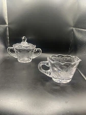 Vintage Precut Double Handles Sugar Bowl W/Creamer