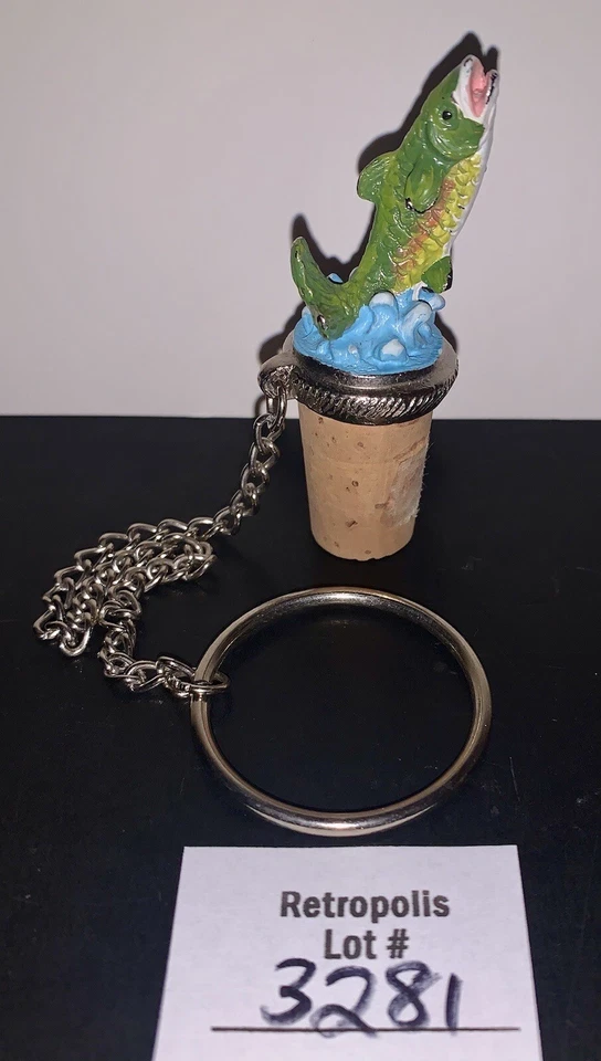 Botella PESCADO Corcho Vino Tapón Pintado Peltre TOTALMENTE Foto 2 de 4