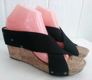 black stretchy platform sandals