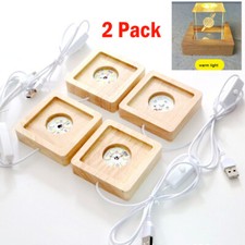 2pcs USB LED Light Square Solid Wood Base Holder Warm For Crystal Craft Display