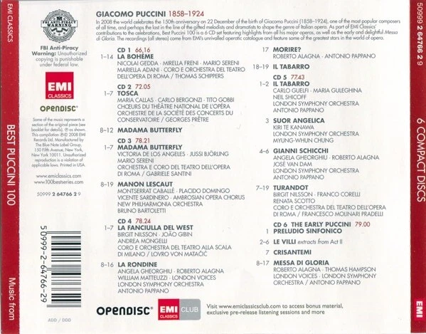 Best Puccini 100 / 100 Best Puccini Classical Composers 6 CDs New Sealed - Image 2 of 2