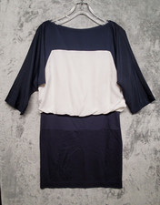 Ann Taylor Loft Dress Womens 6 Side Zip Snap Raglan 3/4 Sleeves Navy Blue White