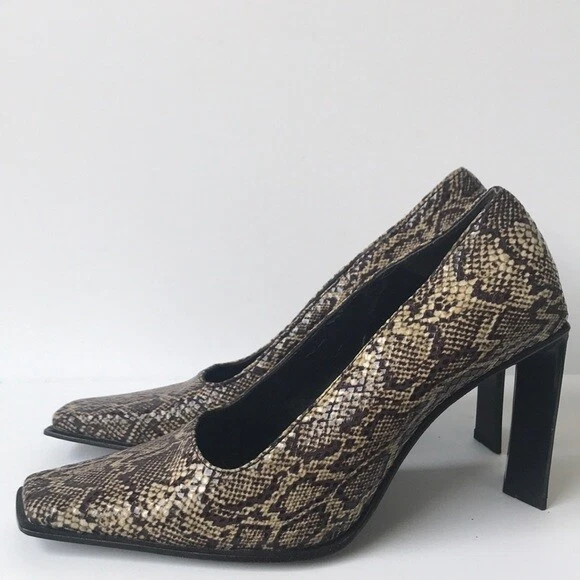 Zapatos de salón bebe de cuero de piel de serpiente de 7,5 m con tacón cuadrado punta cuadrada pre-amados Foto 4 de 4