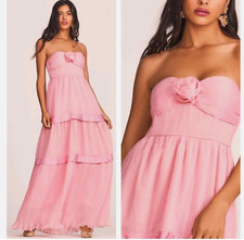 LoveShackFancy Pink Teresa Tiered Strapless Rosette Bow Detail Maxi Gown Size 8
