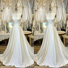 Simple Satin Wedding Dresses Spaghetti Strap Ruching Sweep Train Bridal Gowns