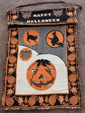 Vintage Halloween Wall Hanging Witch Cat Pumpkin 1995 30 x 20 Inches