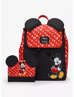 Loungefly Disney Mickey Mouse Ears Slouch Mini Backpack & Matching Wallet - New