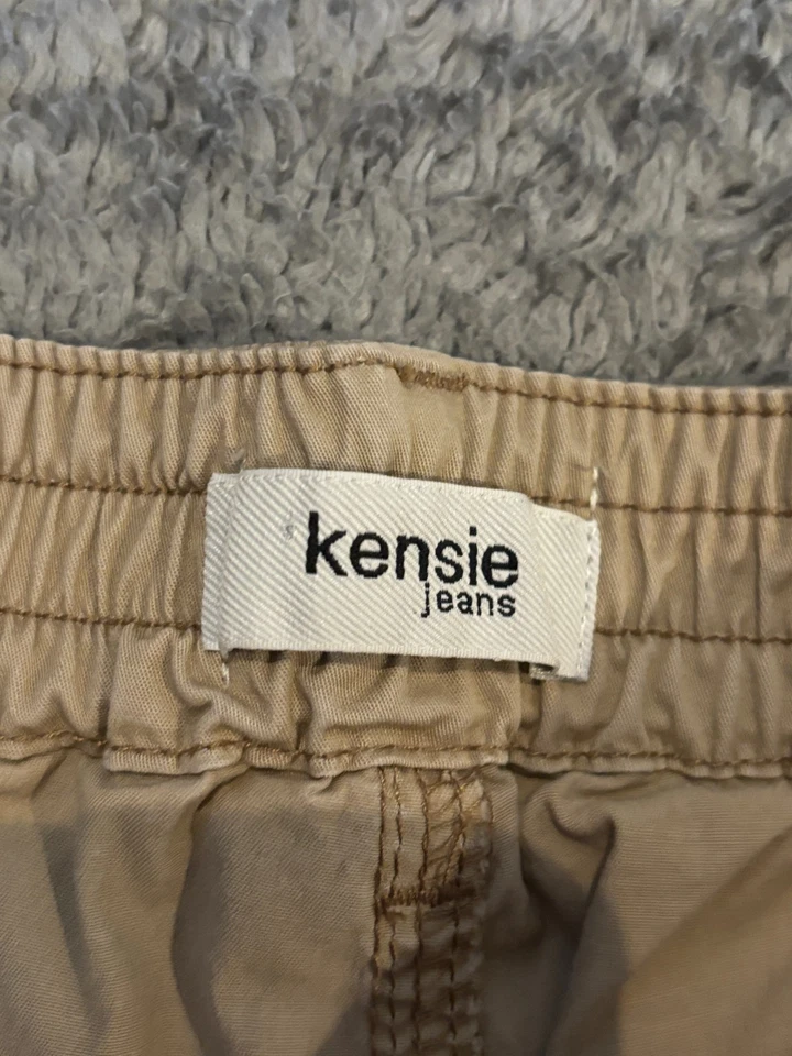 Kensie Jeans Pants Womens 4/27 Beige Cotton Blend Elastic Waist Cuffed Chino — 第 2/4 张图片
