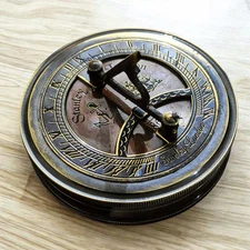 Antique Brass Sundial Compass–Vintage Nautical Pocket Compass for Explorer Gift