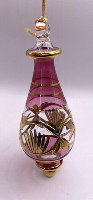 Valley of the Kings Egyptian Cranberry Glass Gold Genie Christmas Ornament 4.5''