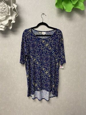 LuLaRoe Irma Navy Multi Blouse Size Med Highlow Style