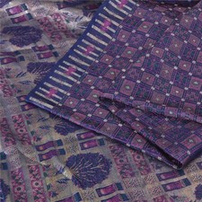 Sanskriti Vintage Purple Sarees Brocade Banarasi Zari Handwoven Pure Satin 4.5YD