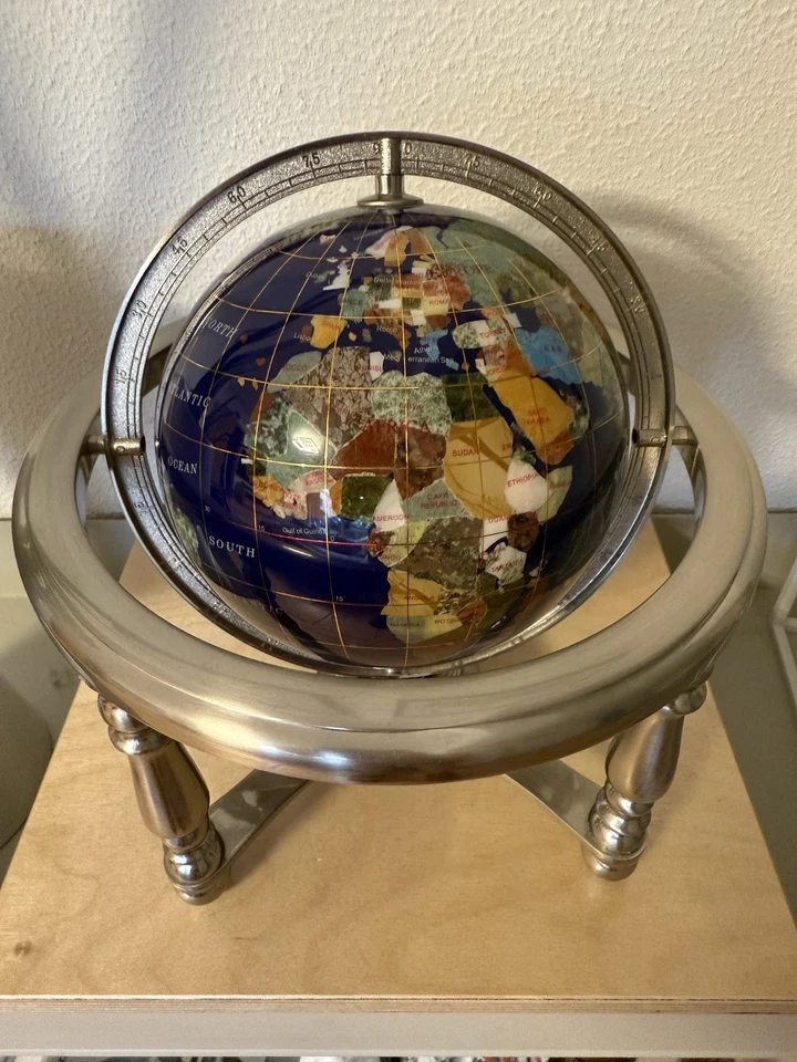 Vintage Edelstein Globus mit Kompass – Stein Inlay Weltkugel – ca. 25 cm - Bild 2 von 4