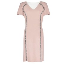 Carolina Herrera Blush Pink Midi Dress with Black Tweed Details Size 8