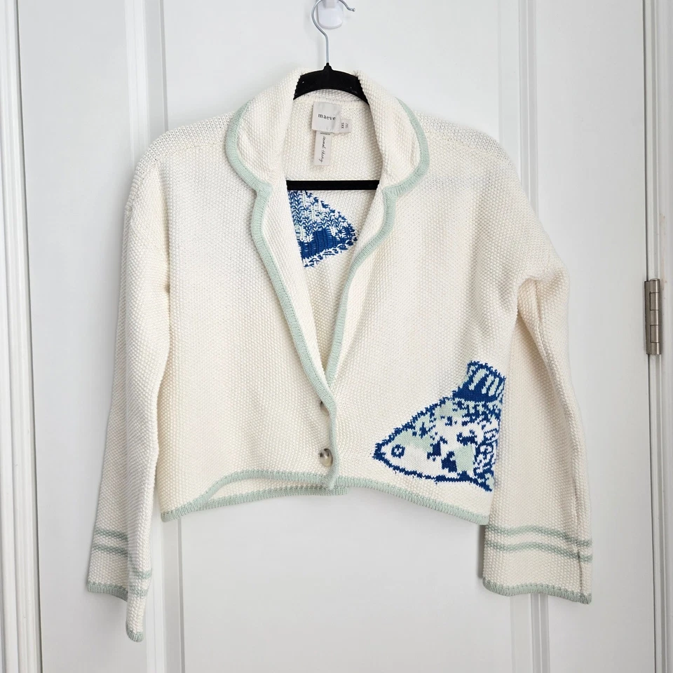 Suéter Cárdigan Anthropologie Maeve Animal Theory Mezcla de Lino Pescado Recortado XXS Foto 2 de 4