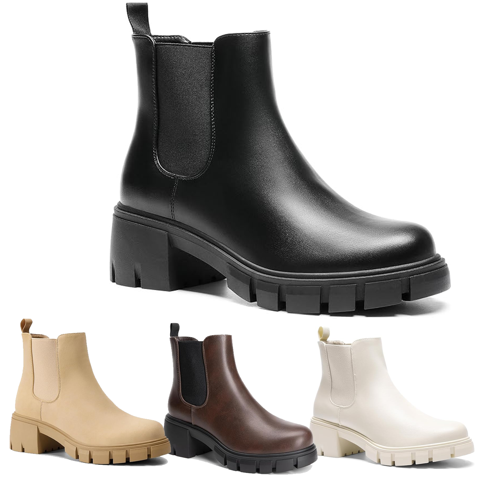 Women Slip On Chelsea Boots Low Chunky Heel Round Toe Ankle Boots