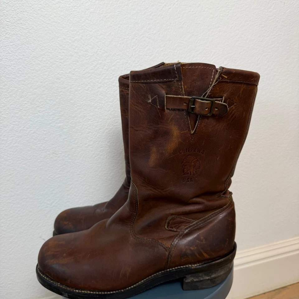 Vtg Rare Chippewa Mens Brown Leather Motorcycle Engineer Boots distressed 10 D - Image 3 of 4