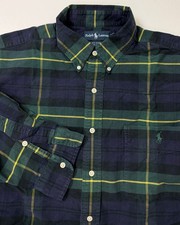 Vintage 90s Ralph Lauren Big Shirt Men L Casual Midweight Oxford Tartan Plaid