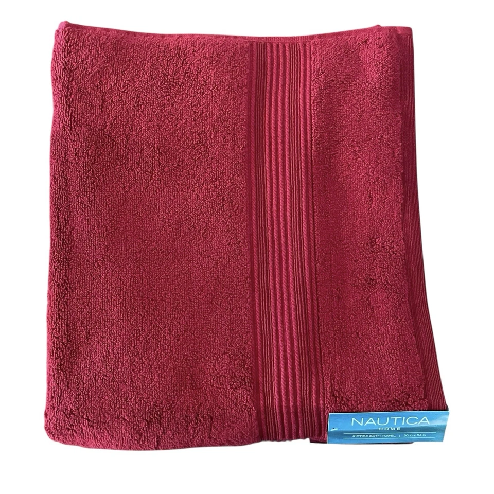 Nautica Bath Towel Set of 2 Red Cotton 30" x 54" Riptide OEKO-TEX  Absorbant New - Image 3 of 4