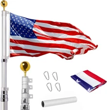 14 Gauge Steel Telescoping Flag Pole Kit 20 Ft with American Flag Outdoor