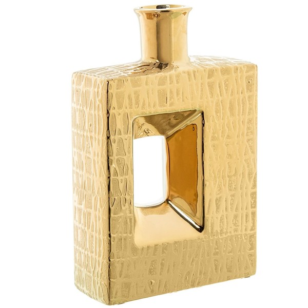 DRW Tischvase Mit Seitlicher ÖFfnung Aus Keramik, Goldfarben, 18 X 7 X 28 Cm-image