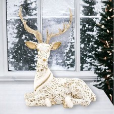 19" White/Gold Deer Laying Christmas Decor SHIPS WITHIN 10 DAYS