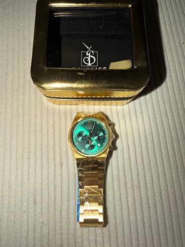 ICE TIME Maximus Men's Quartz Chronograph Date Green Dial Gold Bracelet Box